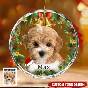 Custom Photo Happiness Is Dog & Cat - Personalized Circle Glass Ornament