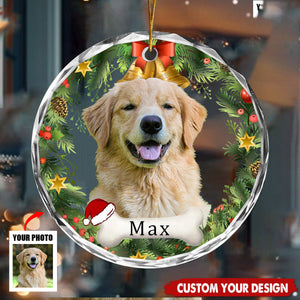 Custom Photo Happiness Is Dog & Cat - Personalized Circle Glass Ornament