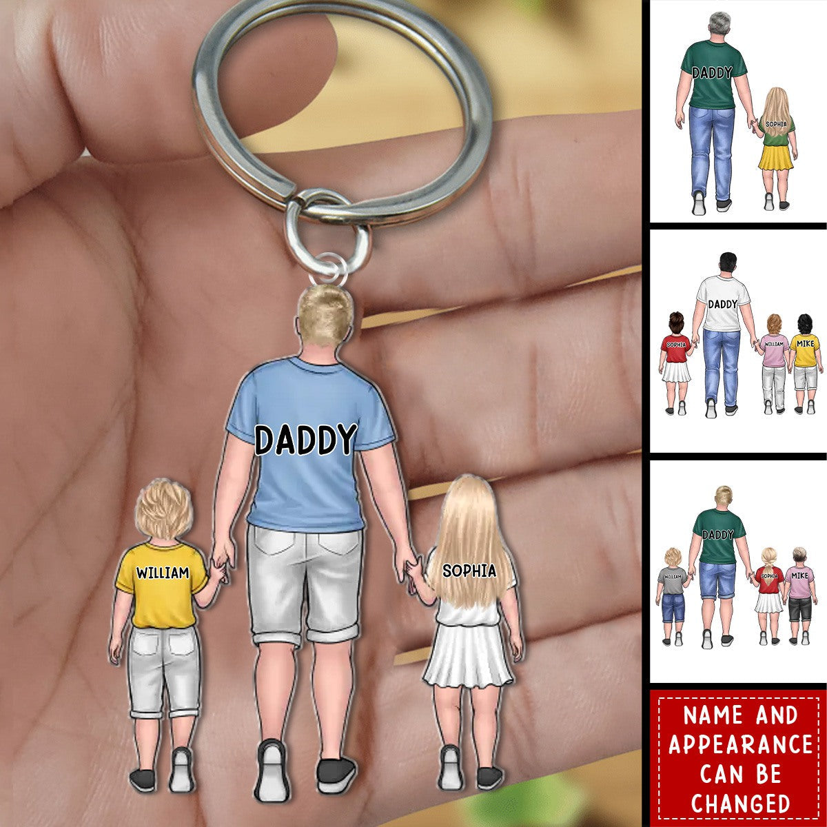 Hand In Hand, I Will Always Protect You - Family Personalized Keychain - Acrylic Custom Shaped - Gift For Dad