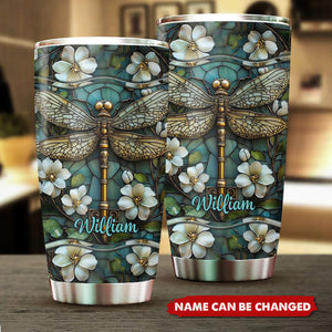 Golden Dragonfly Ornate Stained Masterpiece Personalized Tumbler