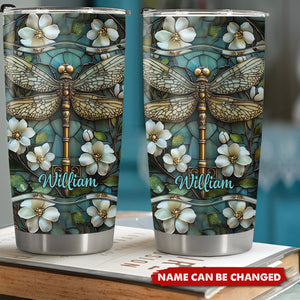 Golden Dragonfly Ornate Stained Masterpiece Personalized Tumbler