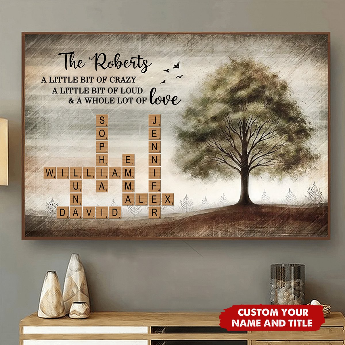 Family Whole Lot Of Love Family Tree Crossword Puzzle Art Personalized Poster, Gift For Husband, Wife, Dad, Mom