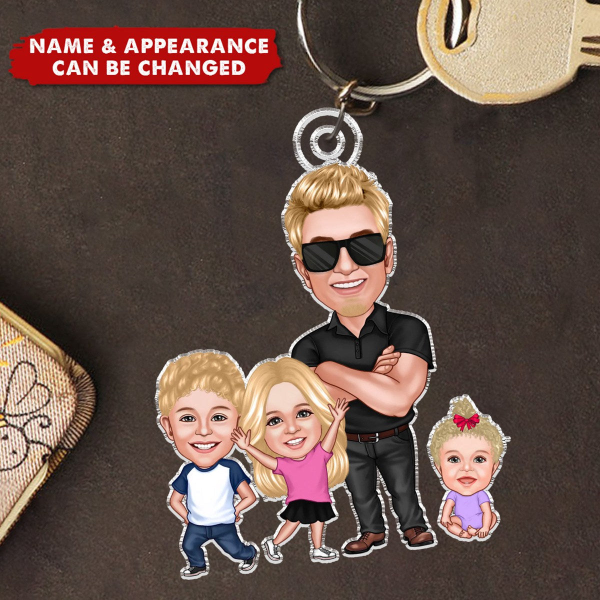 Dad Papa Grandpa Kids Caricature Peronalized Acrylic Keychain