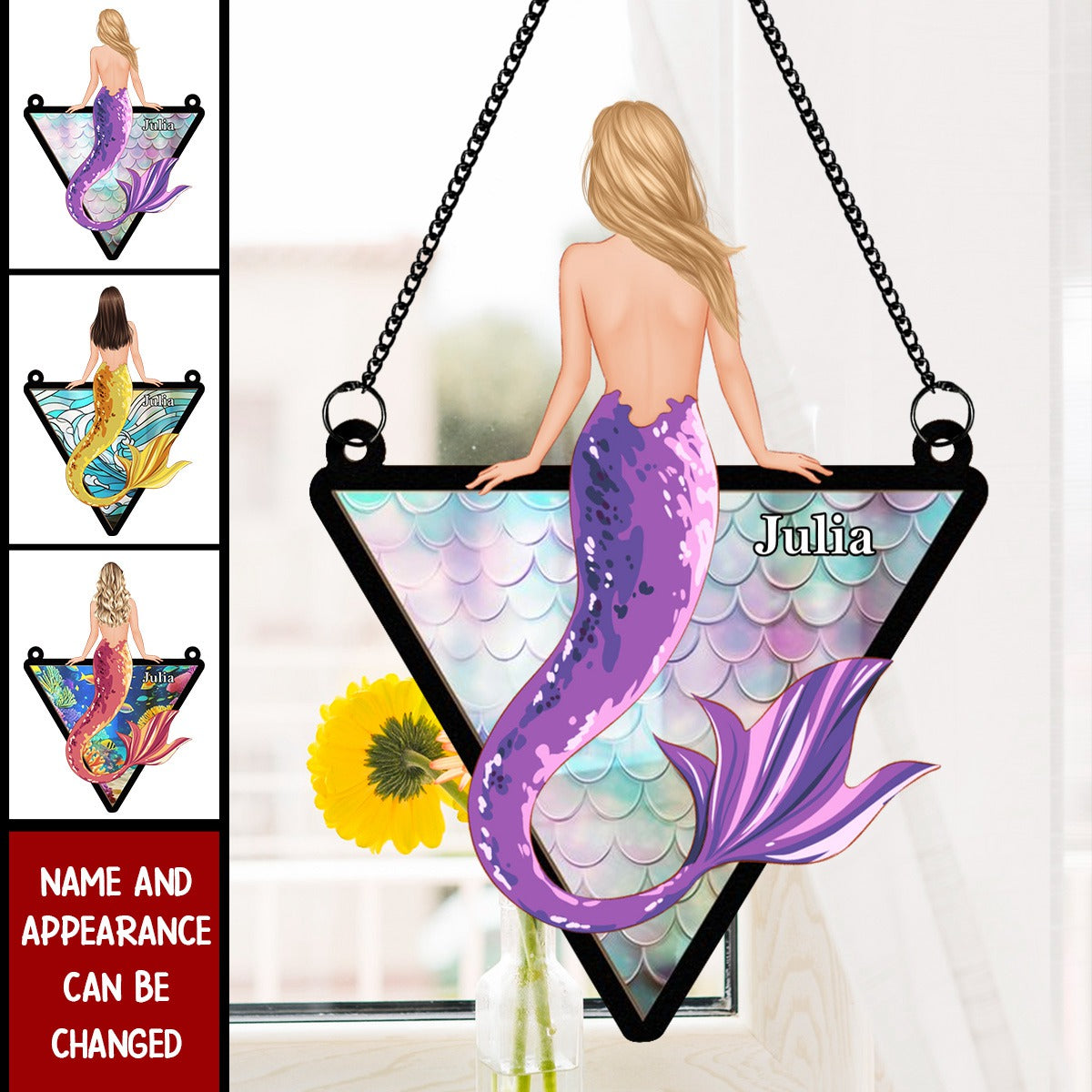 Mermaid Girl - Personalized Window Hanging Suncatcher Ornament