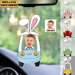 Custom Photo Funny Face Bunny Easter Car Gift - Personalized Easter Car Ornament