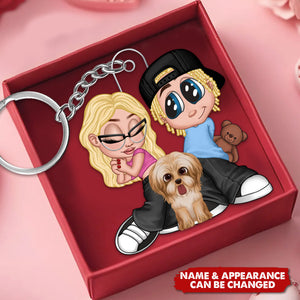 Y2K Couple Dogs Cats - Personalized Acrylic Keychain - Valentine's Day Gift for Him, Gift for Her