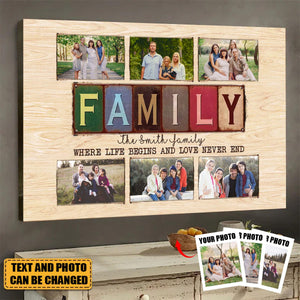 Family Where Love Never Ends Personalized Canvas