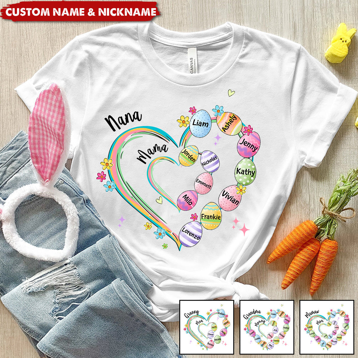 Heart Easter Eggs Personalized T-shirt, Grandma Mom Easter Day Gift