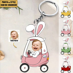 Custom Funny Face Bunny Easter Car Gift - Personalized Photo Easter Keychain