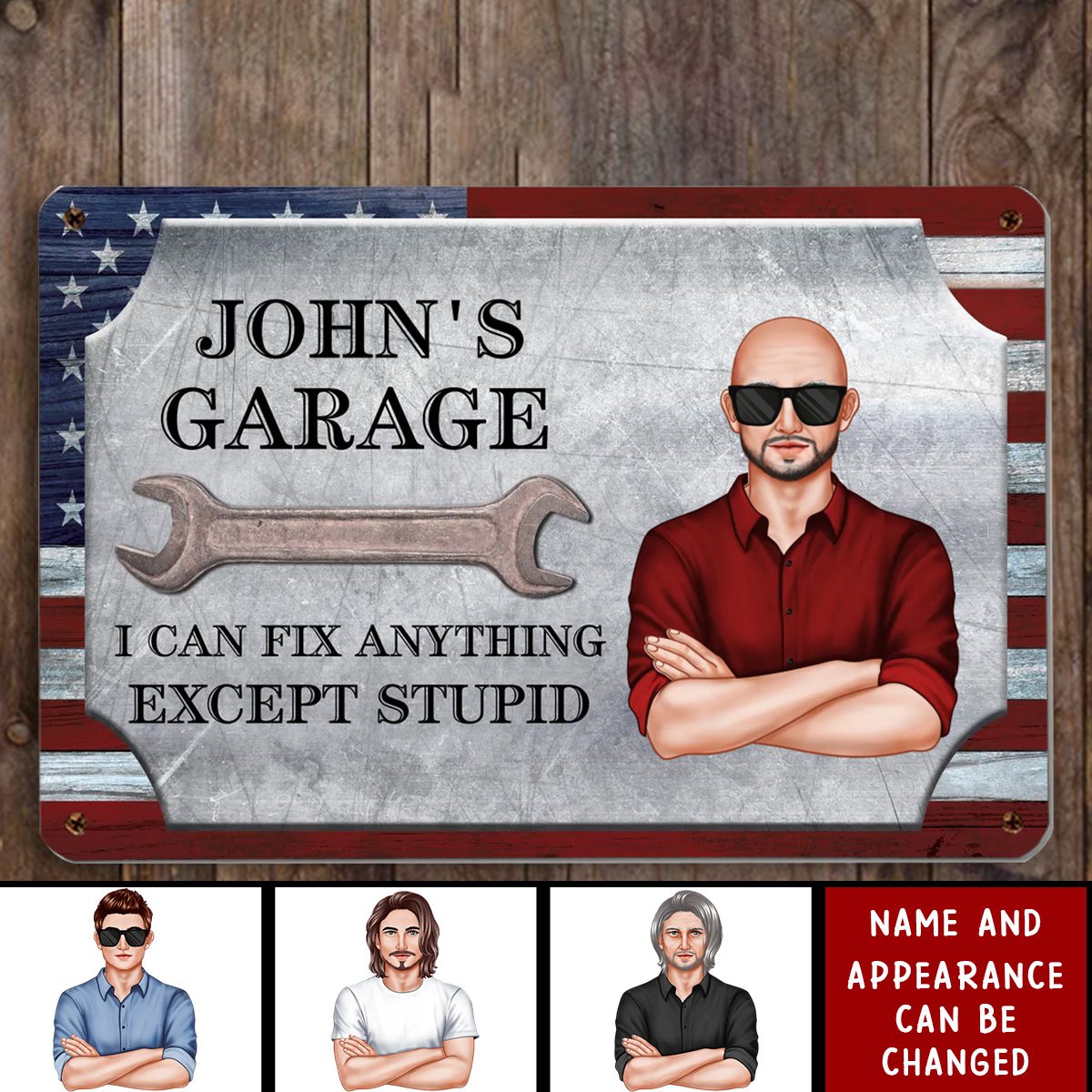 Garage Decor Gift For Husband Dad Grandpa I Can Fix Anything Except Stupid Personalized Metal Sign