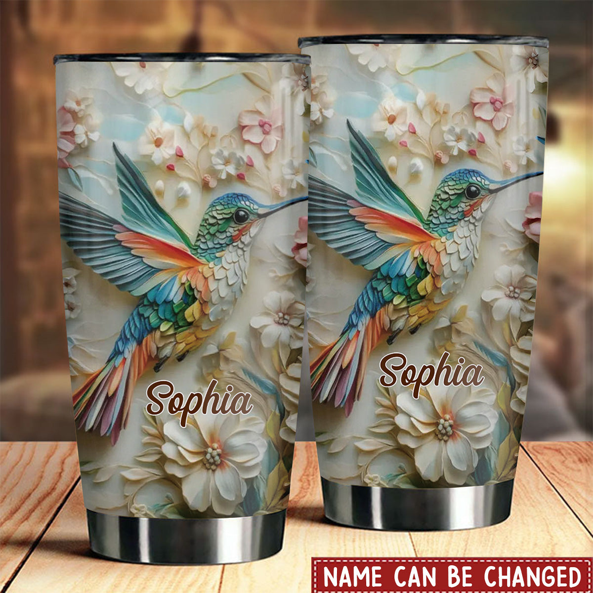 Wings Of Bloom Personalized Name Hummingbird Tumbler