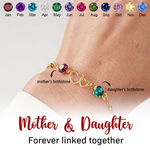 S925 Mother and Daughter Forever Linked Together Double Heart Custom Birthstone Bracelet