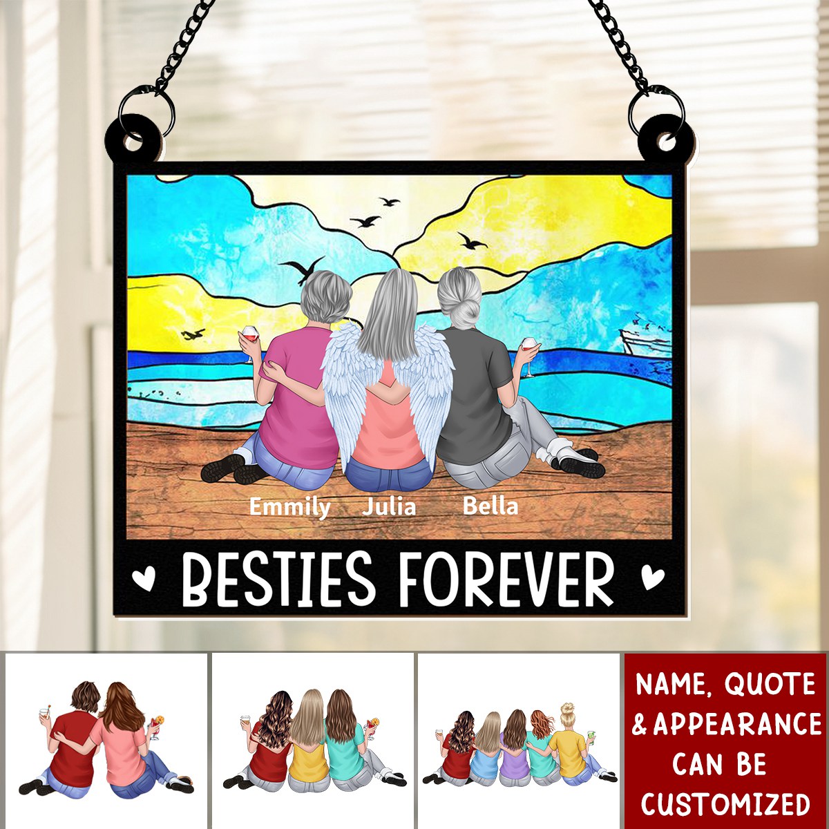 Sisters Forever - Personalized Window Hanging Suncatcher Ornament