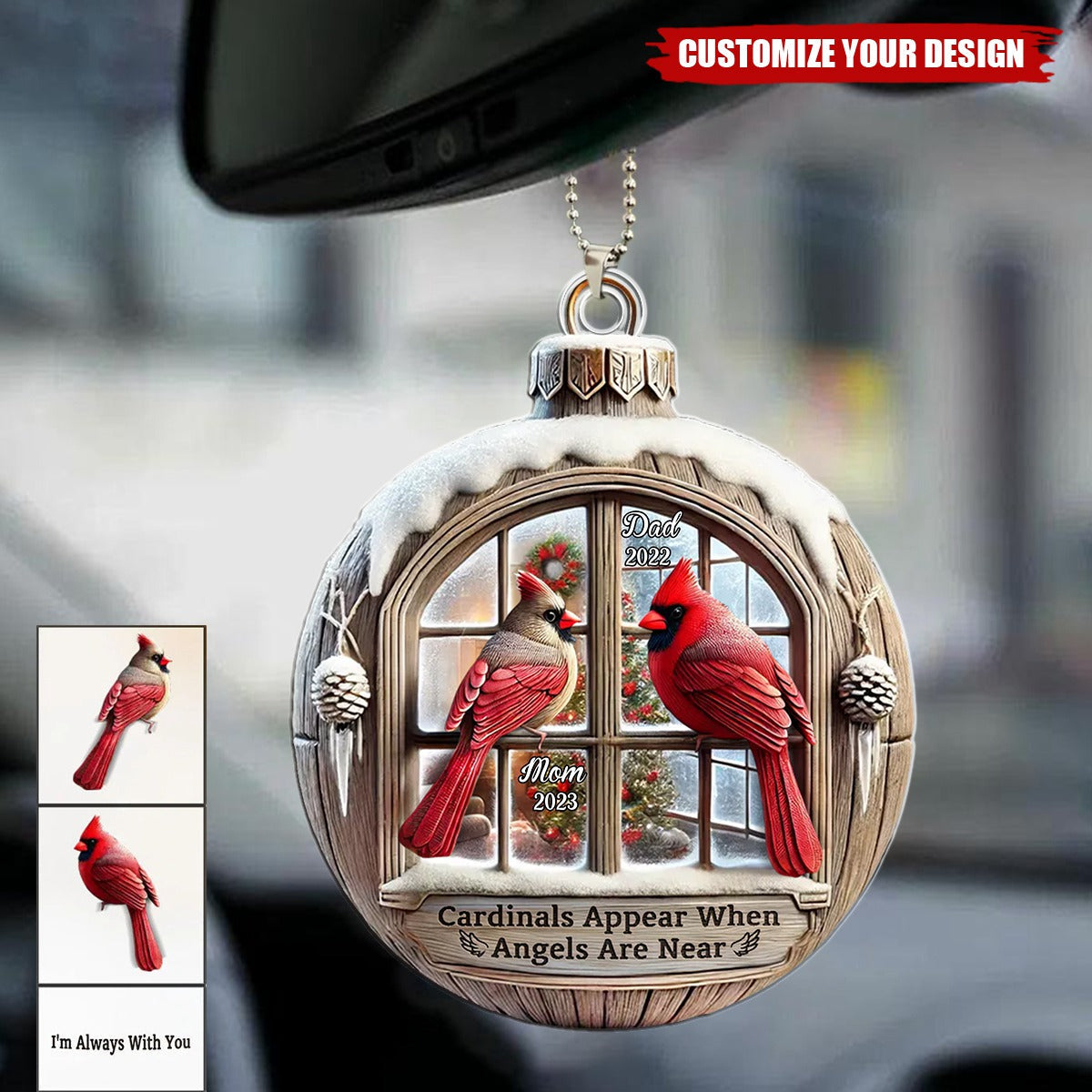 Memorial Cardinal Outside Window Sympathy Gift - Personalized Acrylic Car Ornament