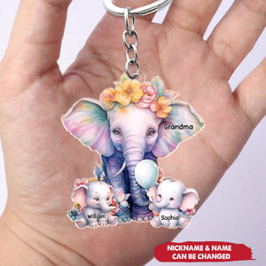 Grandma’s Love Stands Tall And Unwavering, Just Like An Elephant - Family Personalized Custom Keychain - Acrylic Custom Shaped - Gift For Mom, Grandma