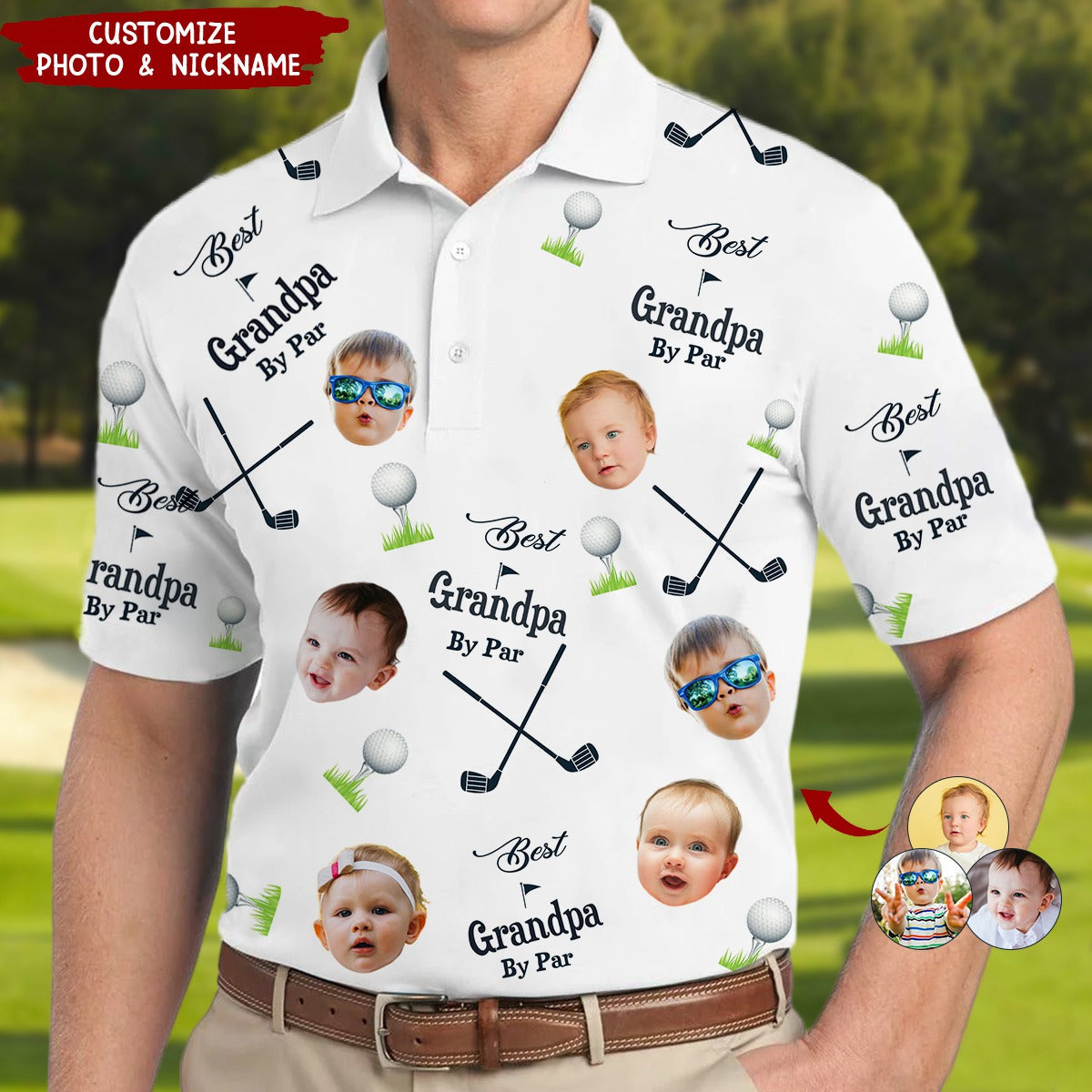 Best Dad Papa By Par Personalized Photo Polo Shirt