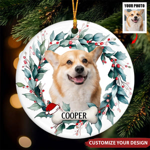 Life With Your Pet On Christmas Is Pure Bliss - Personalized Circle Ceramic Photo Ornament, Gift For Pet Owners