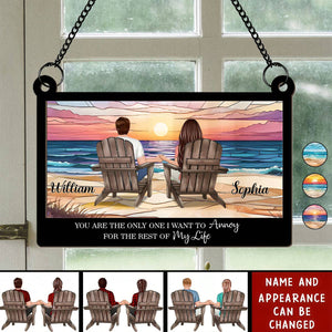 Couple Sitting Back View At Beach Landscape Personalized Suncatcher Acrylic Ornament