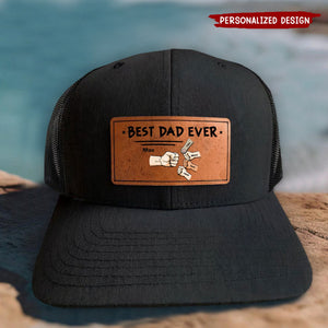 Best Dad Ever - Hands Version - Personalized Leather Patch Hat