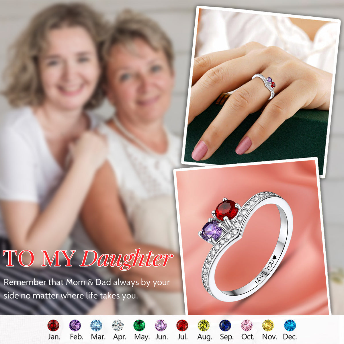 Stylish Family Personalized Birthstone Ring