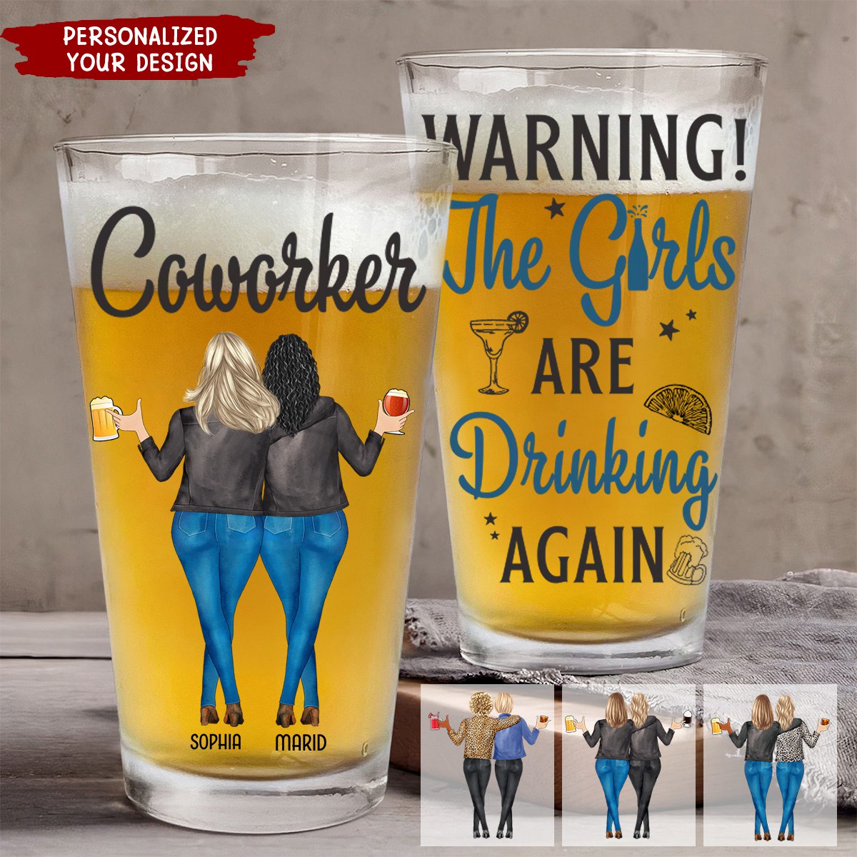 The Girls Are Drinking Again - Bestie Personalized Custom Beer Glass - Summer Vacation Gift For Best Friends, BFF, Sisters, Coworkers