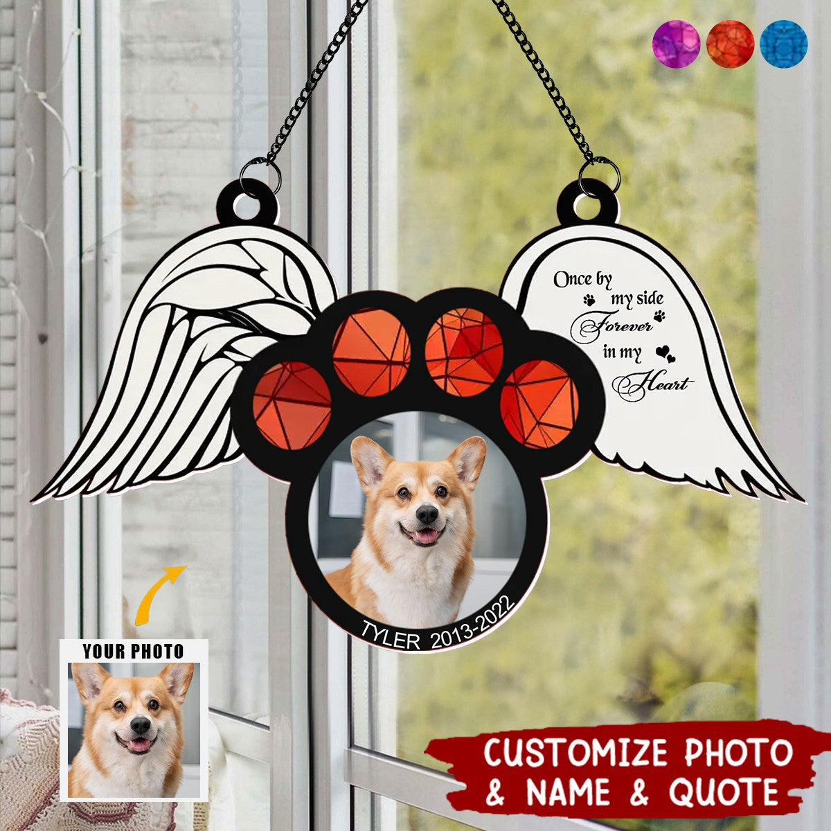 The Moment Your Heart Stopped Mine Changed Forever - Memorial Personalized Dog Paw Hanging Suncatcher Ornament