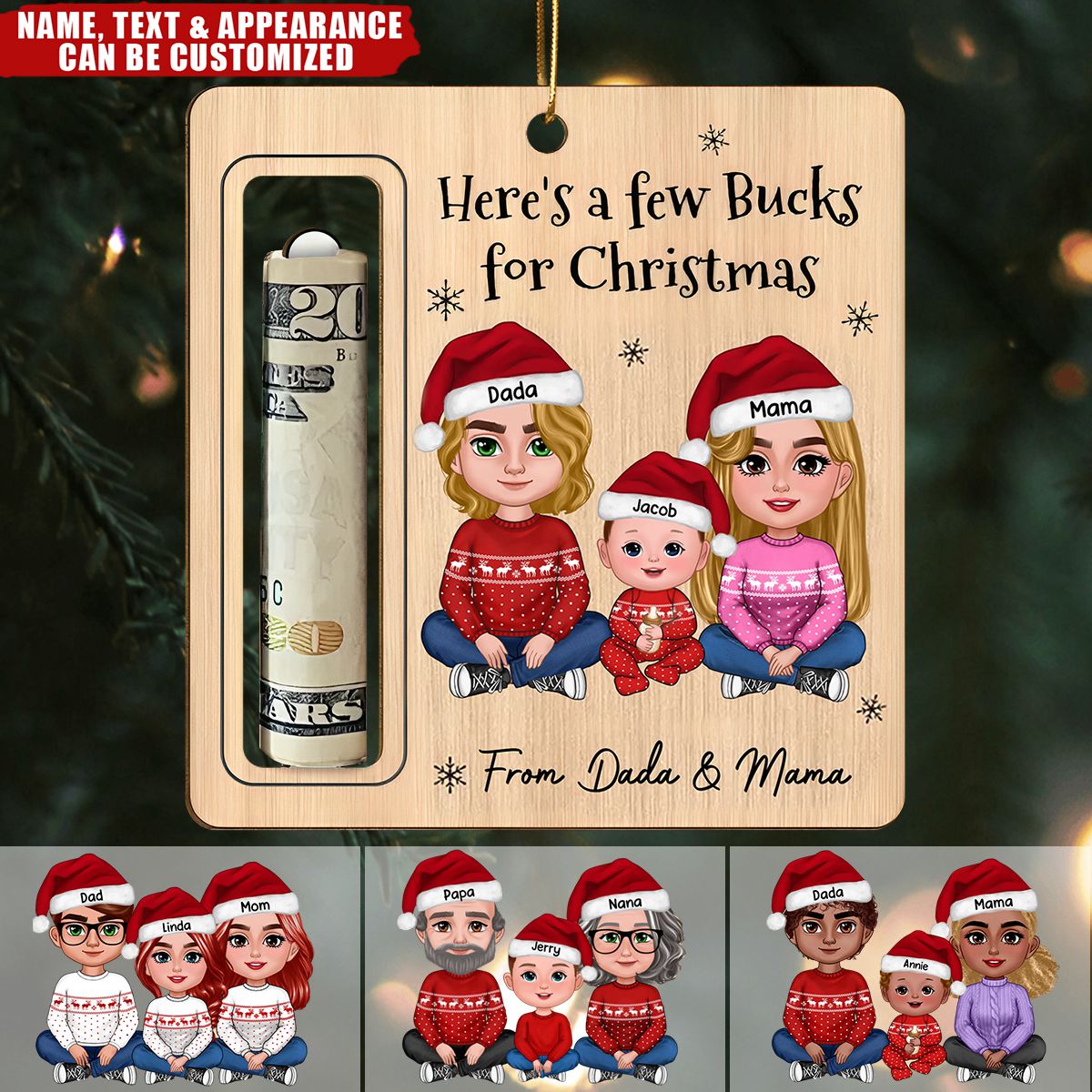 Here's A Few Bucks For Christmas For Grandchildren From Grandparents Personalized Money Holder Ornament