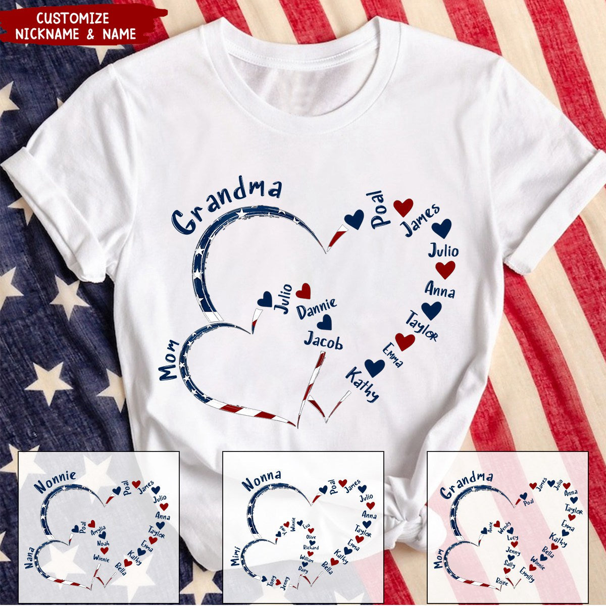 4th Of July Mom Grandma Heart Grandkids Personalized T-shirt