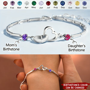 Mother & Daughter Birthstone Custom Double Diamond Double Heart Bracelet