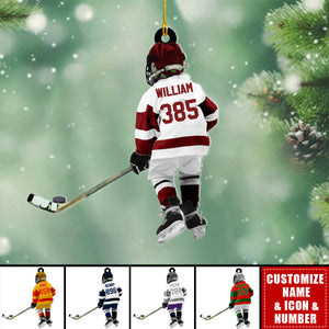 Little Hockey Player Personalized Christmas Acrylic Ornament - Gift For Hockey Lovers