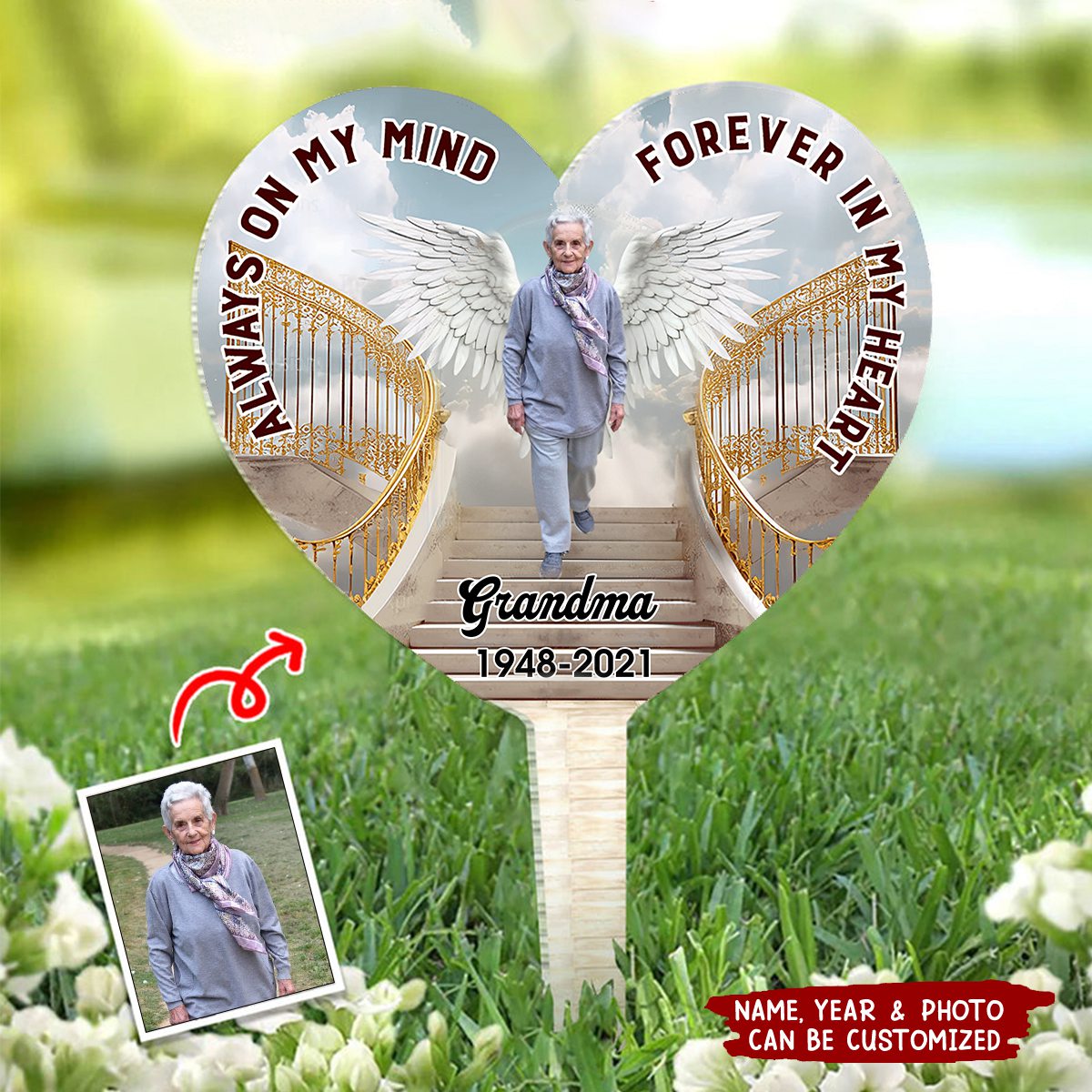 Heaven Golden Gate, Always On My Mind Forever In My Heart Personalized Acrylic Plaque Stake