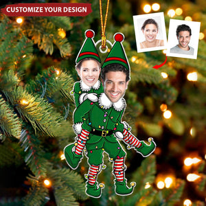 Couple Funny Elf - Personalized Acrylic Photo Ornament