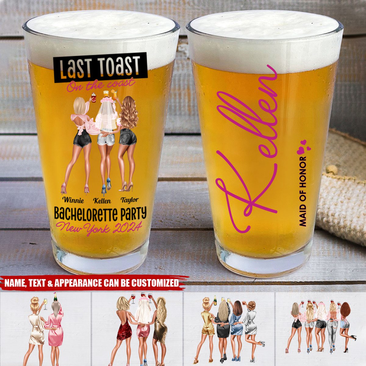 Bachelorette Party Gift Last Toast On The Coast - Personalized Beer Glass