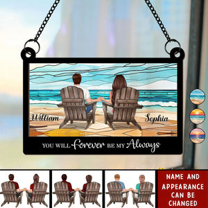 Couple Sitting Back View At Beach Landscape Personalized Suncatcher Acrylic Ornament