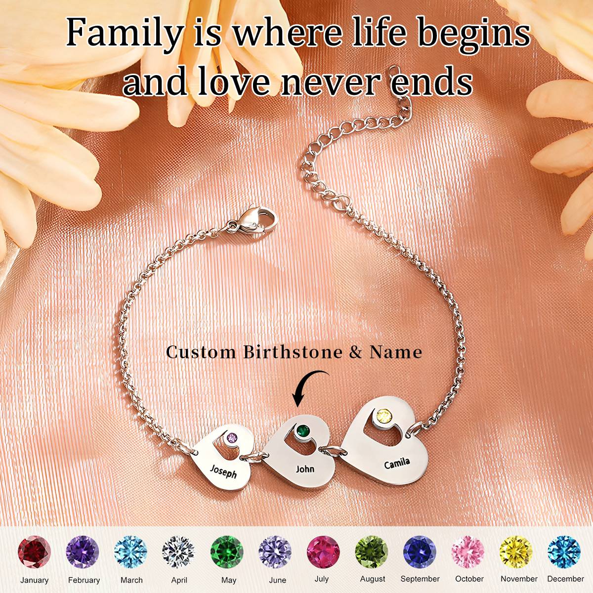 Celebrate Love and Family Personalized Birthstone Heart Bracelet