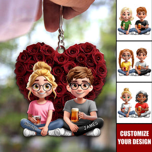 Couple Rose Heart - Personalized Acrylic Keychain