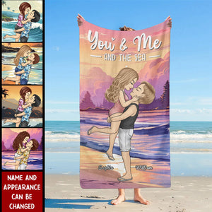 You And Me And The Sea - Couple Personalized Beach Towel