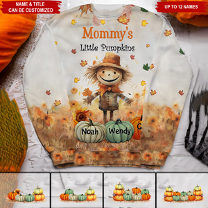 Grandma's Little Pumpkins Scarecrow Standing With Pumpkins Around Personalized Sweatshirt