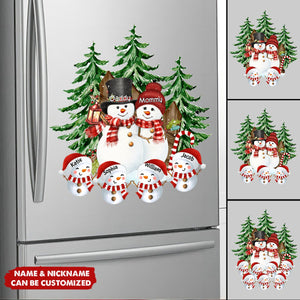 Cute Couple Snowman With Kids - Personalized Decal For Christmas Decoration