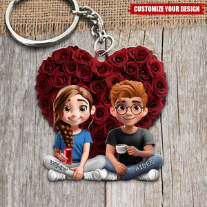 Couple Rose Heart - Personalized Acrylic Keychain