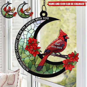 Memorial Cardinal Stained Glass Moon - Personalized Window Hanging Suncatcher Ornament