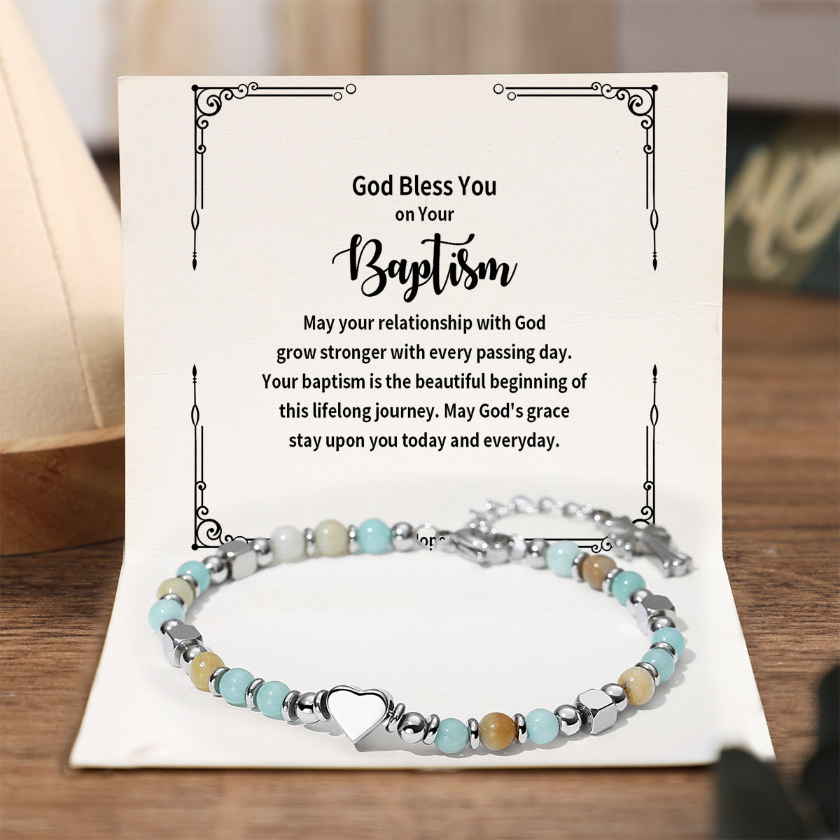 God Bless You on Your Baptism - Grace Stay upon You Everyday - Religious Cross Bracelet