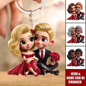 Romantic Elegant Valentine Couple Personalized Acrylic Keychain, Anniversary Gift For Him, Gift For Her