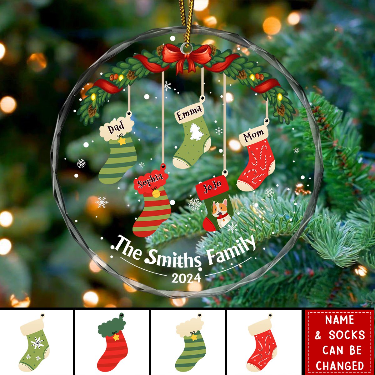 Family Stockings - Personalized Circle Glass Ornament