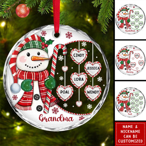 Grandparent's Sweetheart Snowman Candy Circle Personalized Glass Ornament