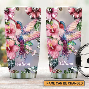 Sparkling Floral Hummingbird Personalized Name Hummingbird Tumbler