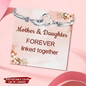 Mother & Daughter Birthstone Custom Double Diamond Double Heart Bracelet