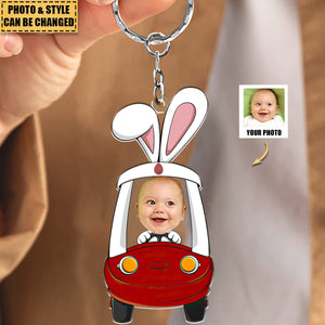 Custom Photo Funny Face Bunny Easter Car Gift - Personalized Easter Keychain