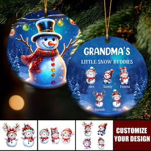 Christmas Snowman Nana Mom With Kids - Personalized Ceramic Ornament - Christmas Gift