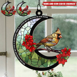 Memorial Cardinal Stained Glass Moon - Personalized Window Hanging Suncatcher Ornament